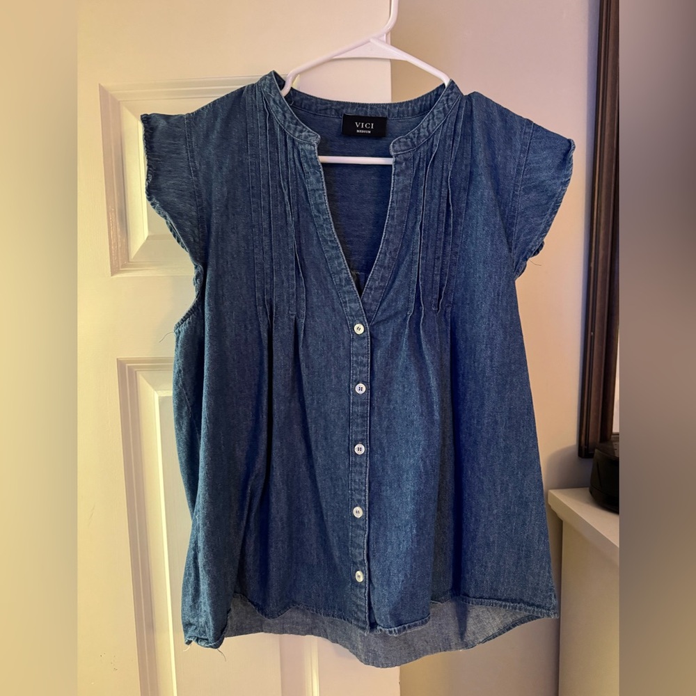 Vici Denim Cap Sleeve Top
